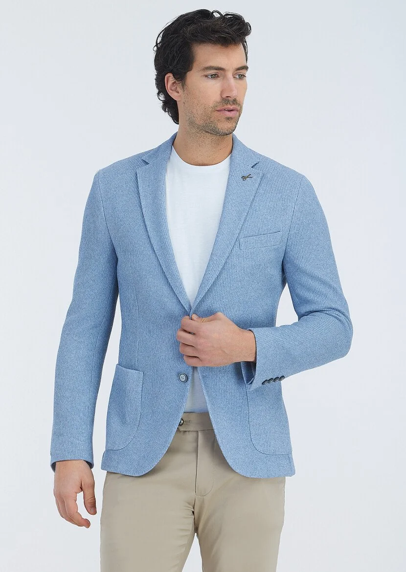 Mavi Desenli Shirt Shoulder Slim Fit Pamuk Karışımlı Örme Ceket - 2