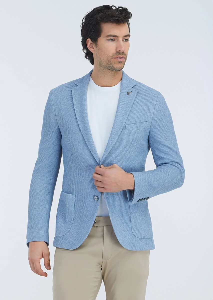 Mavi Desenli Shirt Shoulder Slim Fit Pamuk Karışımlı Örme Ceket - 2