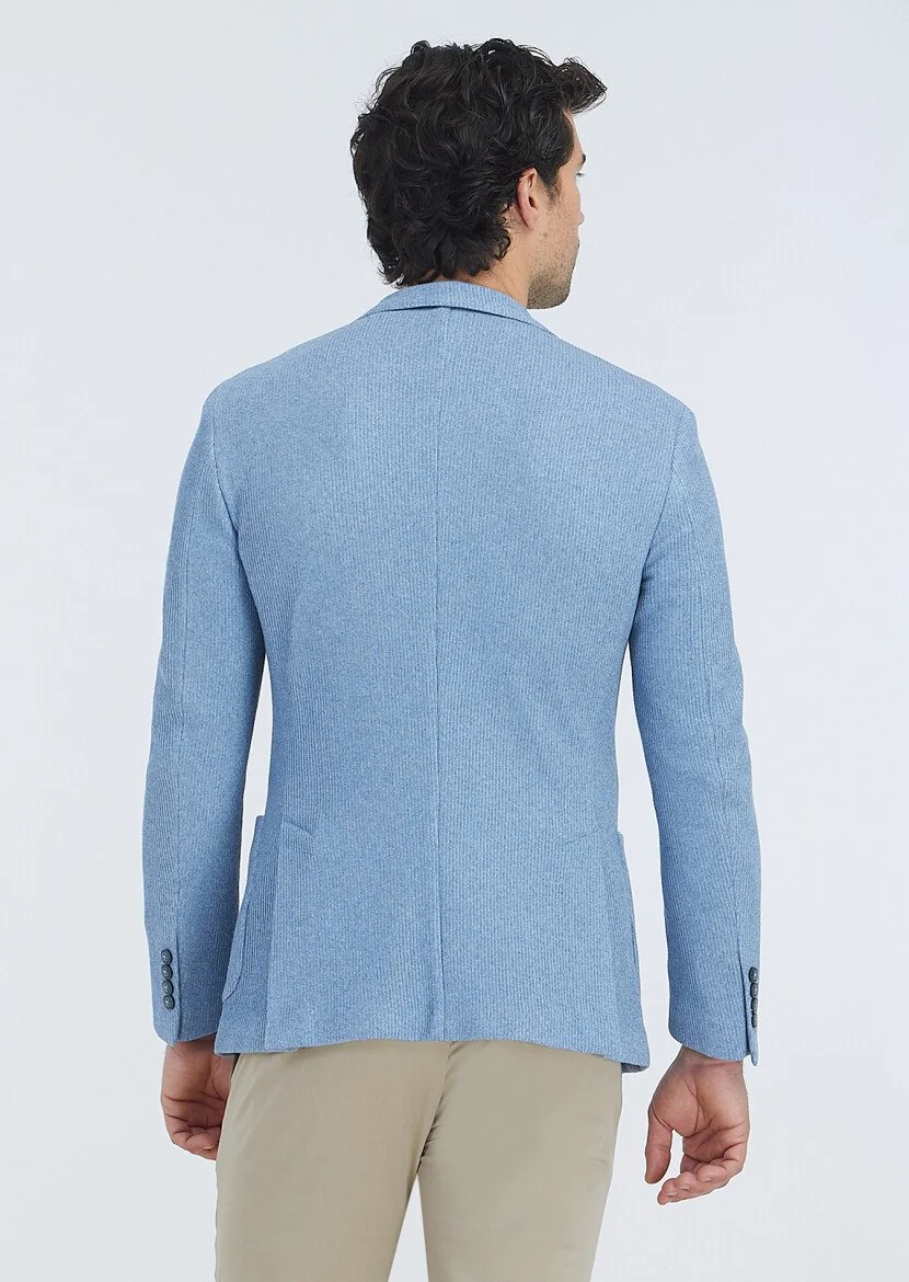 Mavi Desenli Shirt Shoulder Slim Fit Pamuk Karışımlı Örme Ceket - 5