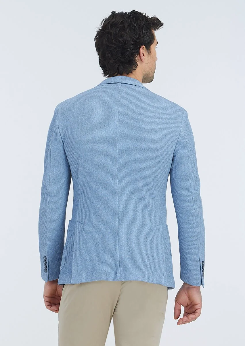 Mavi Desenli Shirt Shoulder Slim Fit Pamuk Karışımlı Örme Ceket - 5