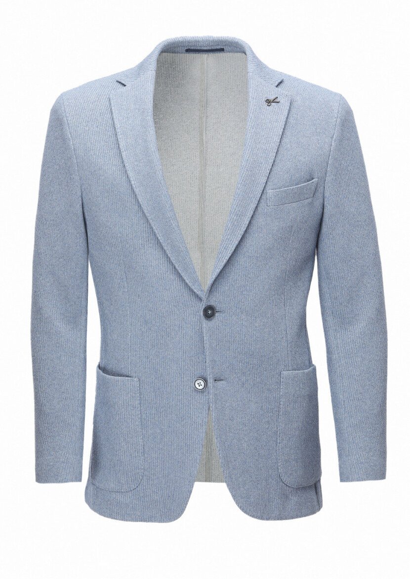 Mavi Desenli Shirt Shoulder Slim Fit Pamuk Karışımlı Örme Ceket - 6
