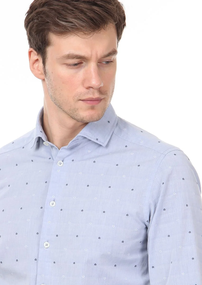 Mavi Desenli Slim Fit Dokuma Casual %100 Pamuk Gömlek - 2