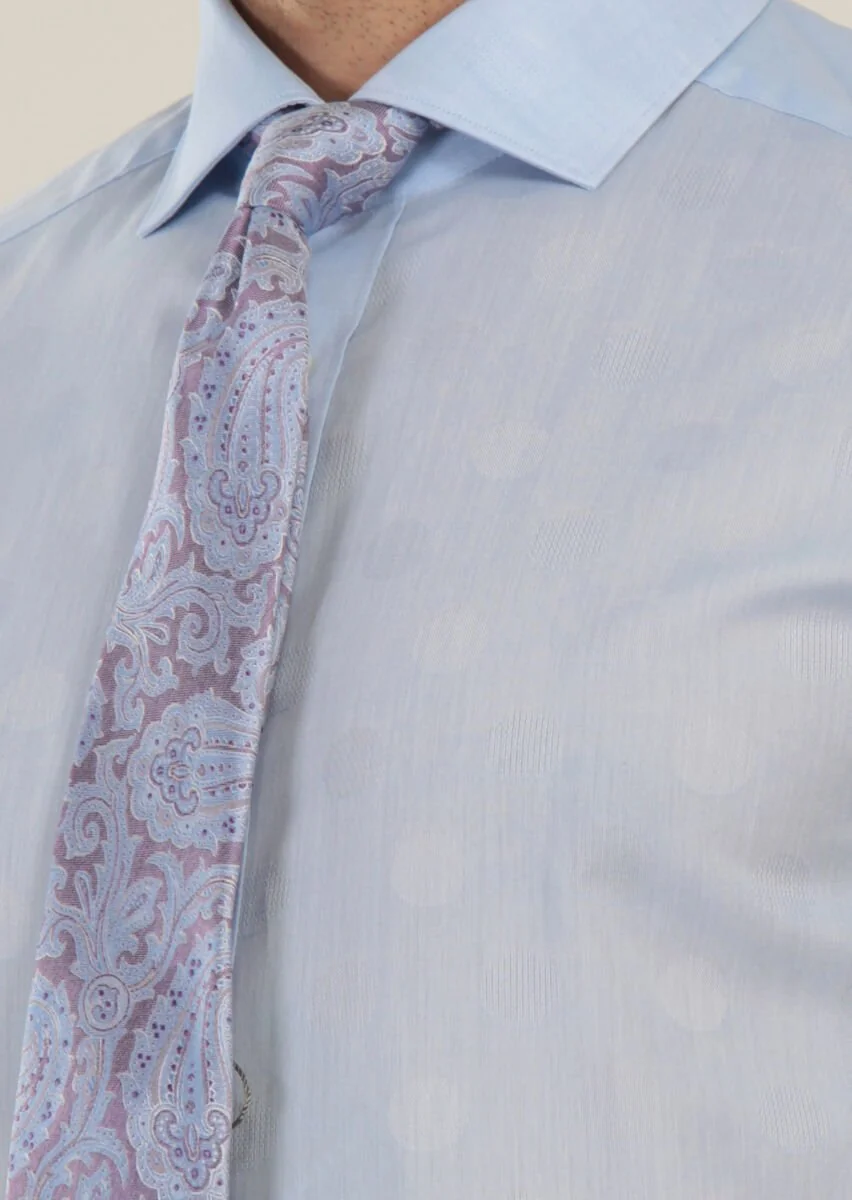 Mavi Desenli Slim Fit Dokuma Klasik %100 Pamuk Gömlek - 4