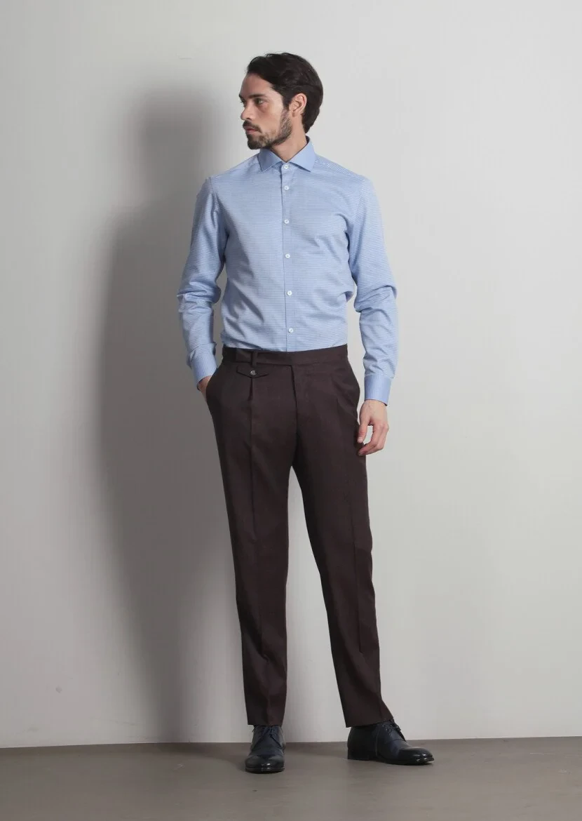 Mavi Desenli Slim Fit Dokuma Klasik %100 Pamuk Gömlek - 1