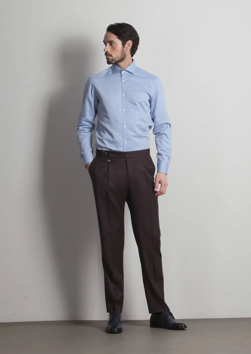 Mavi Desenli Slim Fit Dokuma Klasik %100 Pamuk Gömlek - 1