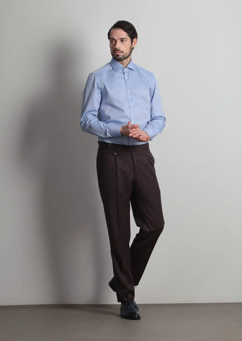 Mavi Desenli Slim Fit Dokuma Klasik %100 Pamuk Gömlek - 2