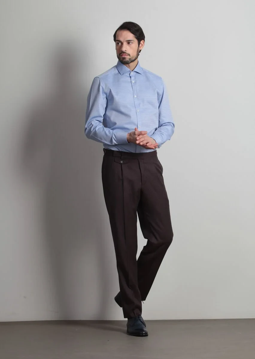 Mavi Desenli Slim Fit Dokuma Klasik %100 Pamuk Gömlek - 2