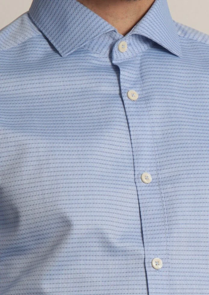 Mavi Desenli Slim Fit Dokuma Klasik %100 Pamuk Gömlek - 4