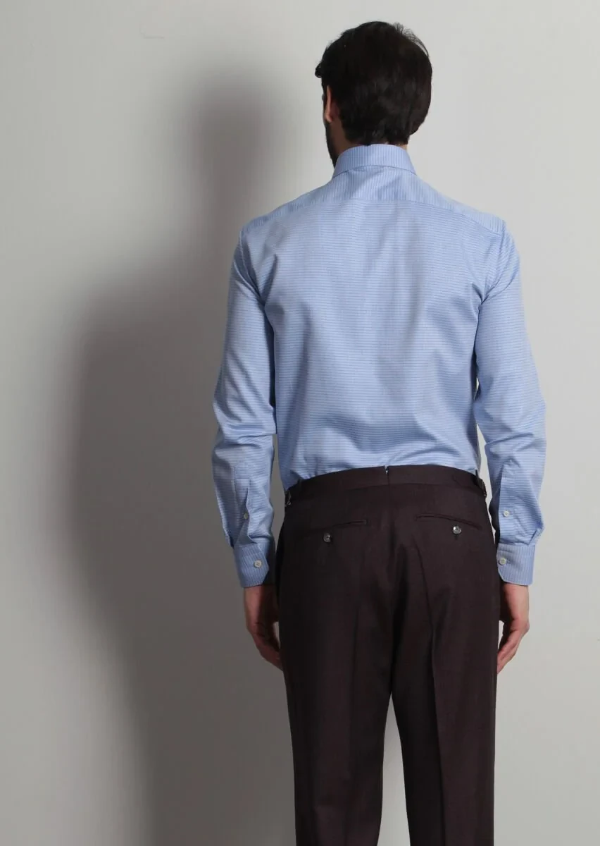 Mavi Desenli Slim Fit Dokuma Klasik %100 Pamuk Gömlek - 5
