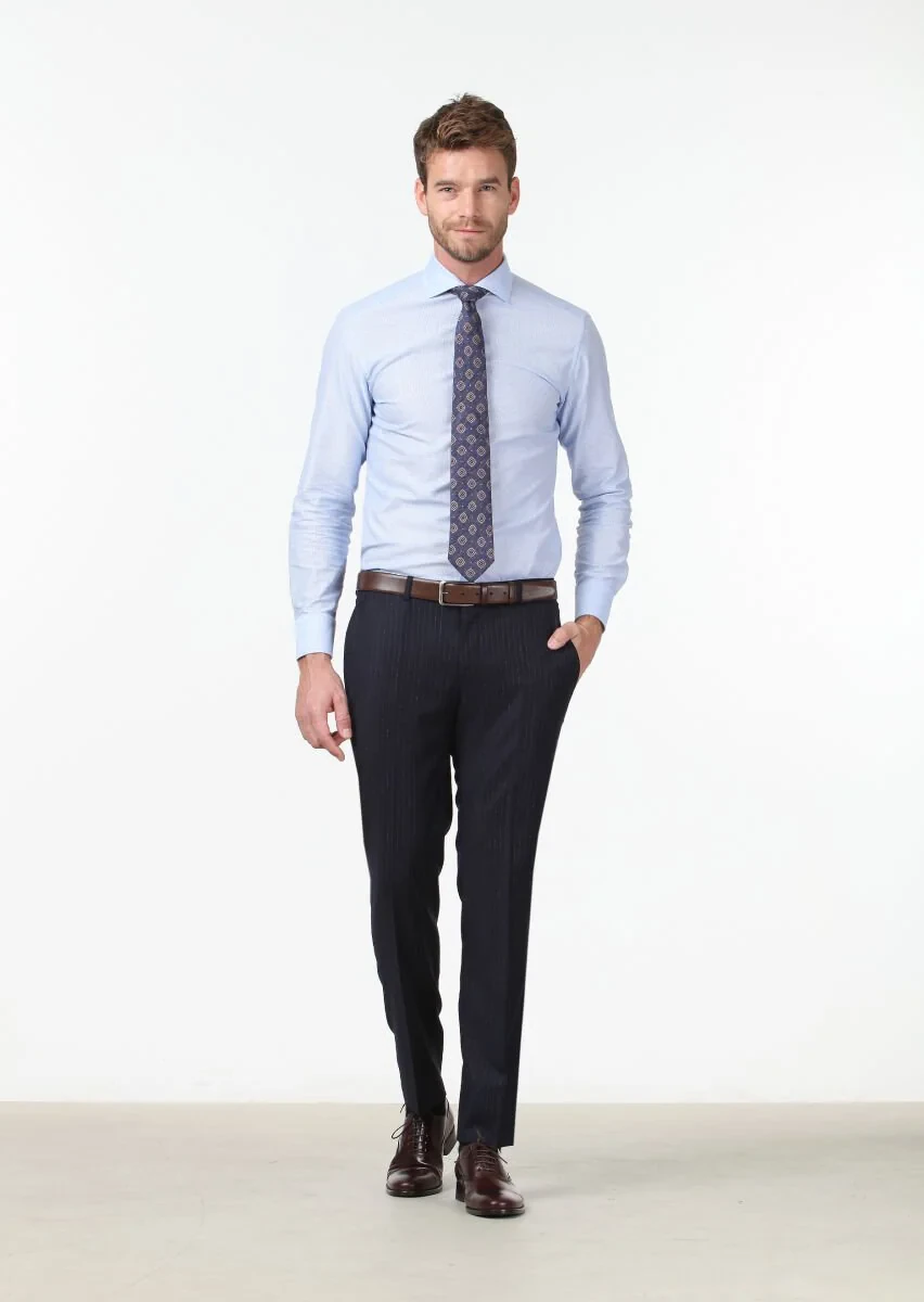 Mavi Desenli Slim Fit Dokuma Klasik %100 Pamuk Gömlek - 2