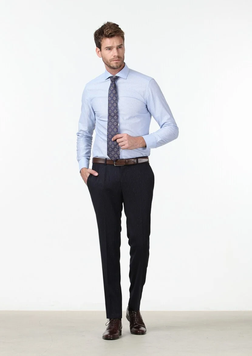 Mavi Desenli Slim Fit Dokuma Klasik %100 Pamuk Gömlek - 3