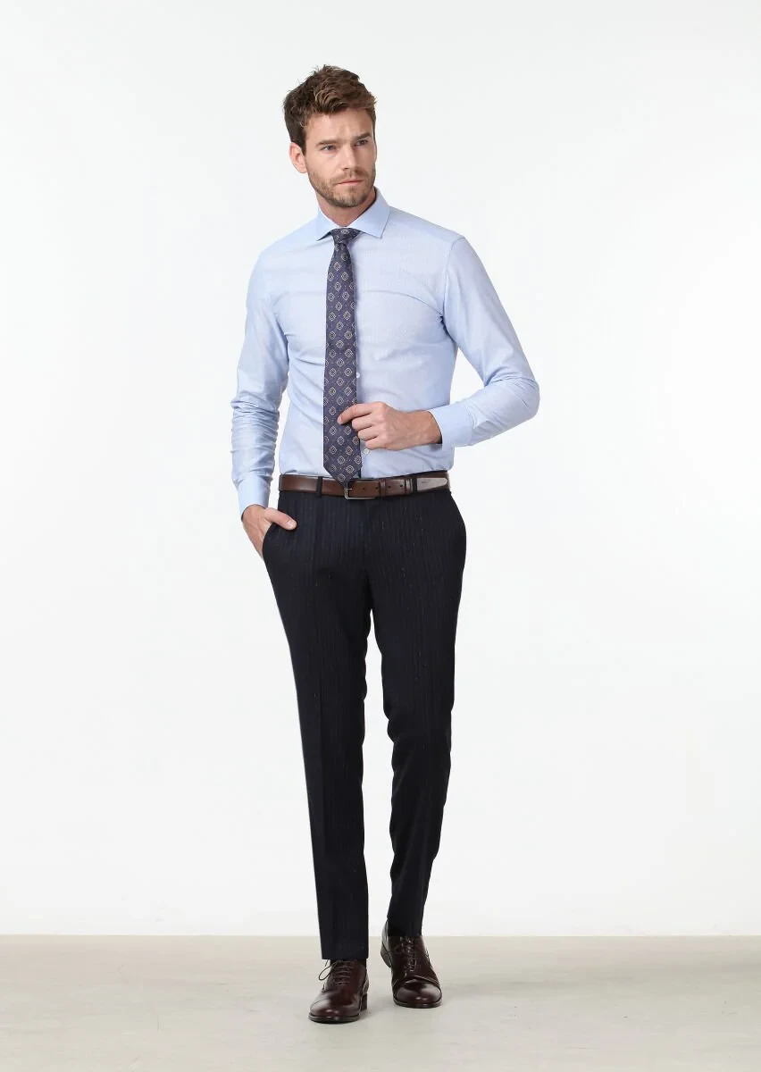 Mavi Desenli Slim Fit Dokuma Klasik %100 Pamuk Gömlek - 3