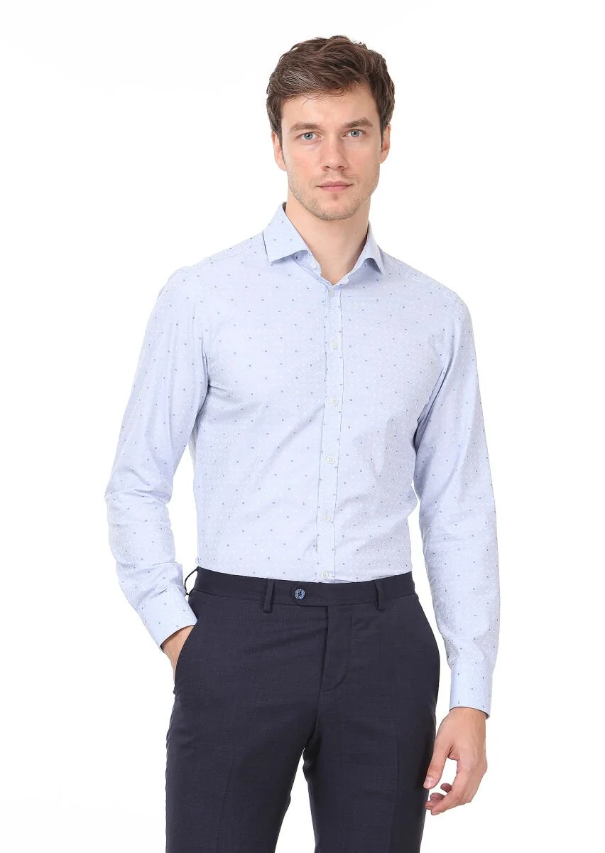 Mavi Desenli Slim Fit Dokuma Klasik %100 Pamuk Gömlek - 1