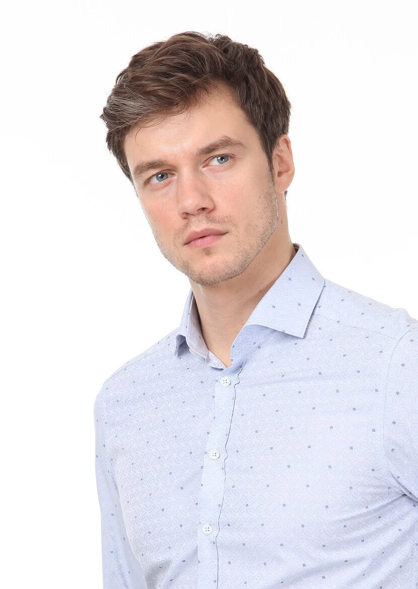Mavi Desenli Slim Fit Dokuma Klasik %100 Pamuk Gömlek - 2