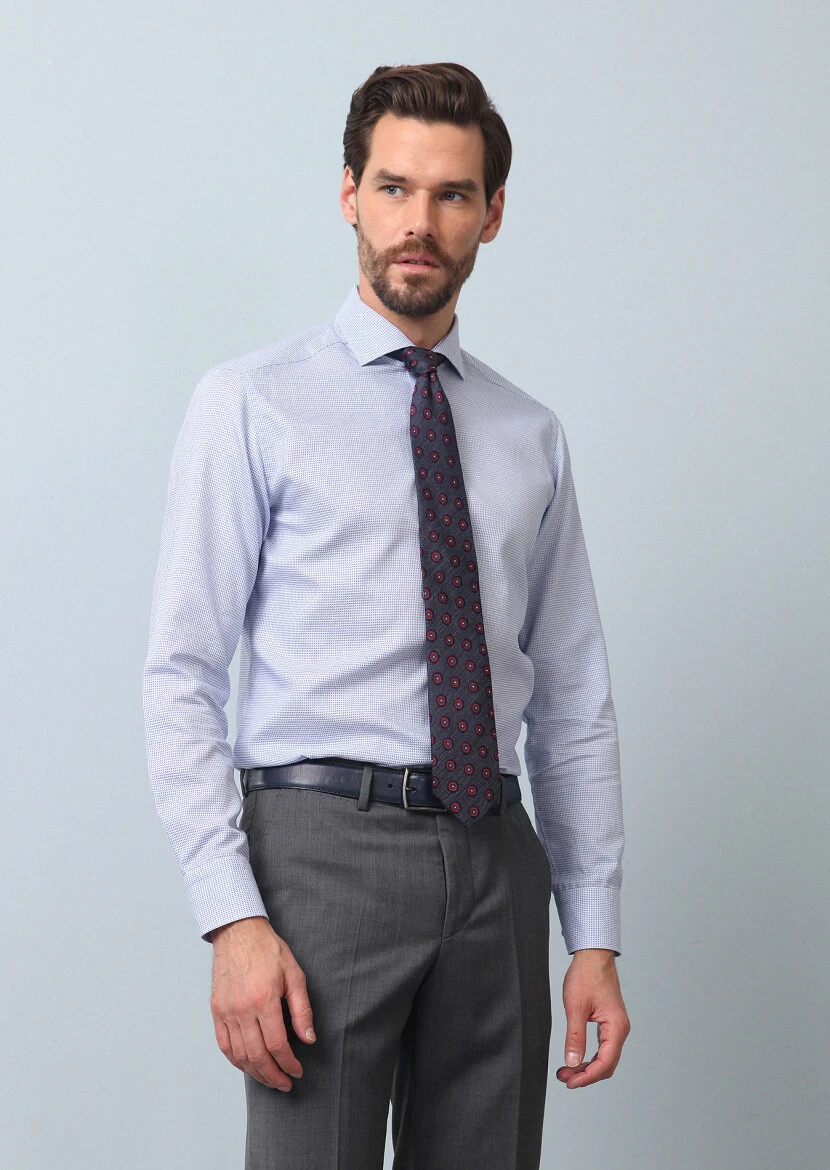 Mavi Desenli Slim Fit Dokuma Klasik %100 Pamuk Gömlek - 2