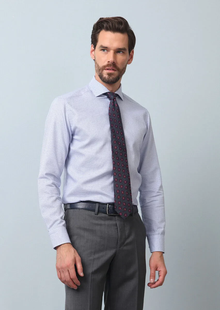 Mavi Desenli Slim Fit Dokuma Klasik %100 Pamuk Gömlek - 2
