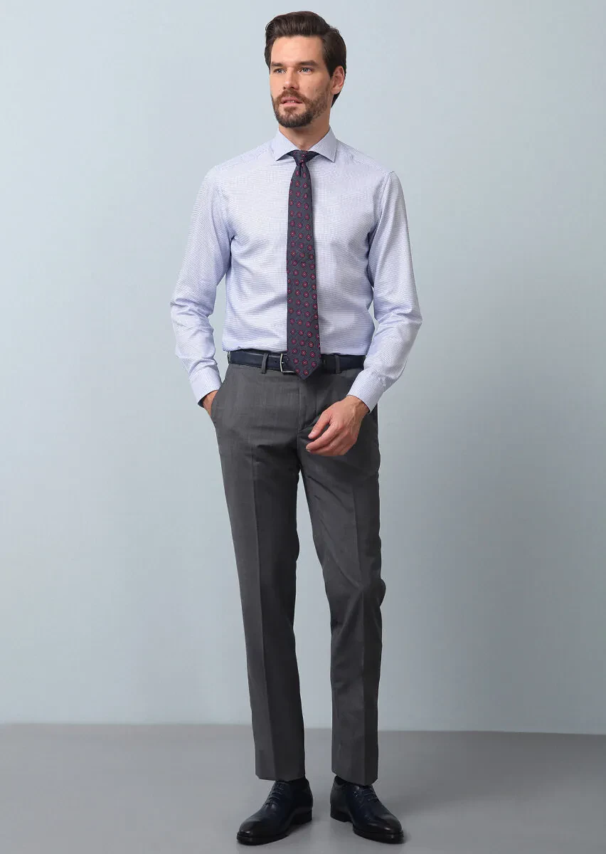 Mavi Desenli Slim Fit Dokuma Klasik %100 Pamuk Gömlek - 4