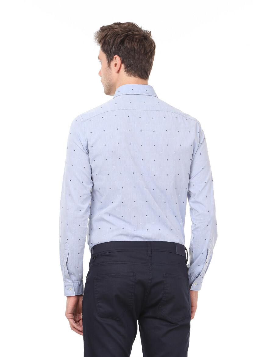 Mavi Desenli Slim Fit Uzun Dokuma Casual %100 Pamuk Gömlek - 4