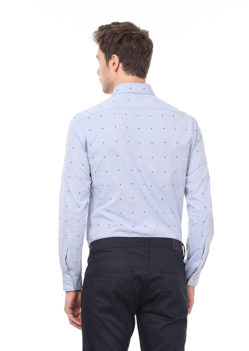 Mavi Desenli Slim Fit Uzun Dokuma Casual %100 Pamuk Gömlek - 4