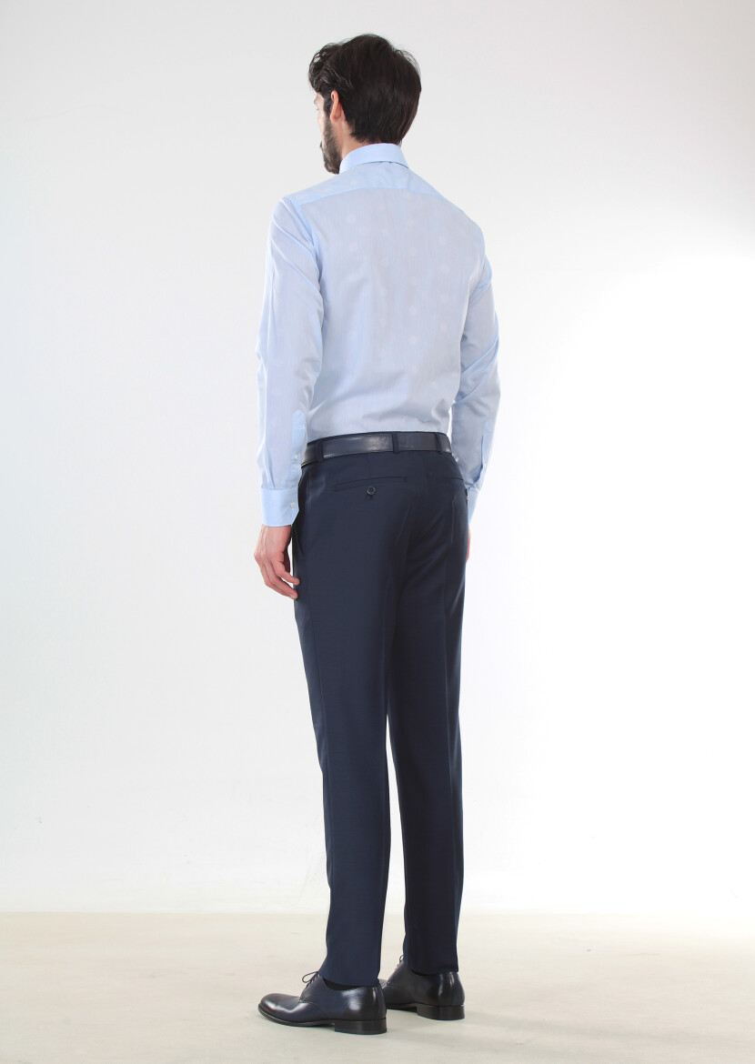 Mavi Desenli Slim Fit Uzun Dokuma Klasik %100 Pamuk Gömlek - 2