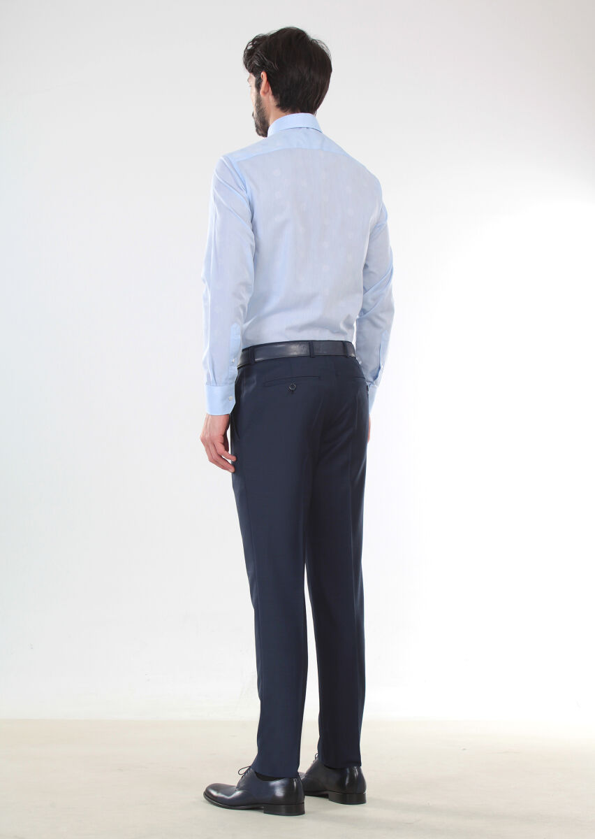 Mavi Desenli Slim Fit Uzun Dokuma Klasik %100 Pamuk Gömlek - 2