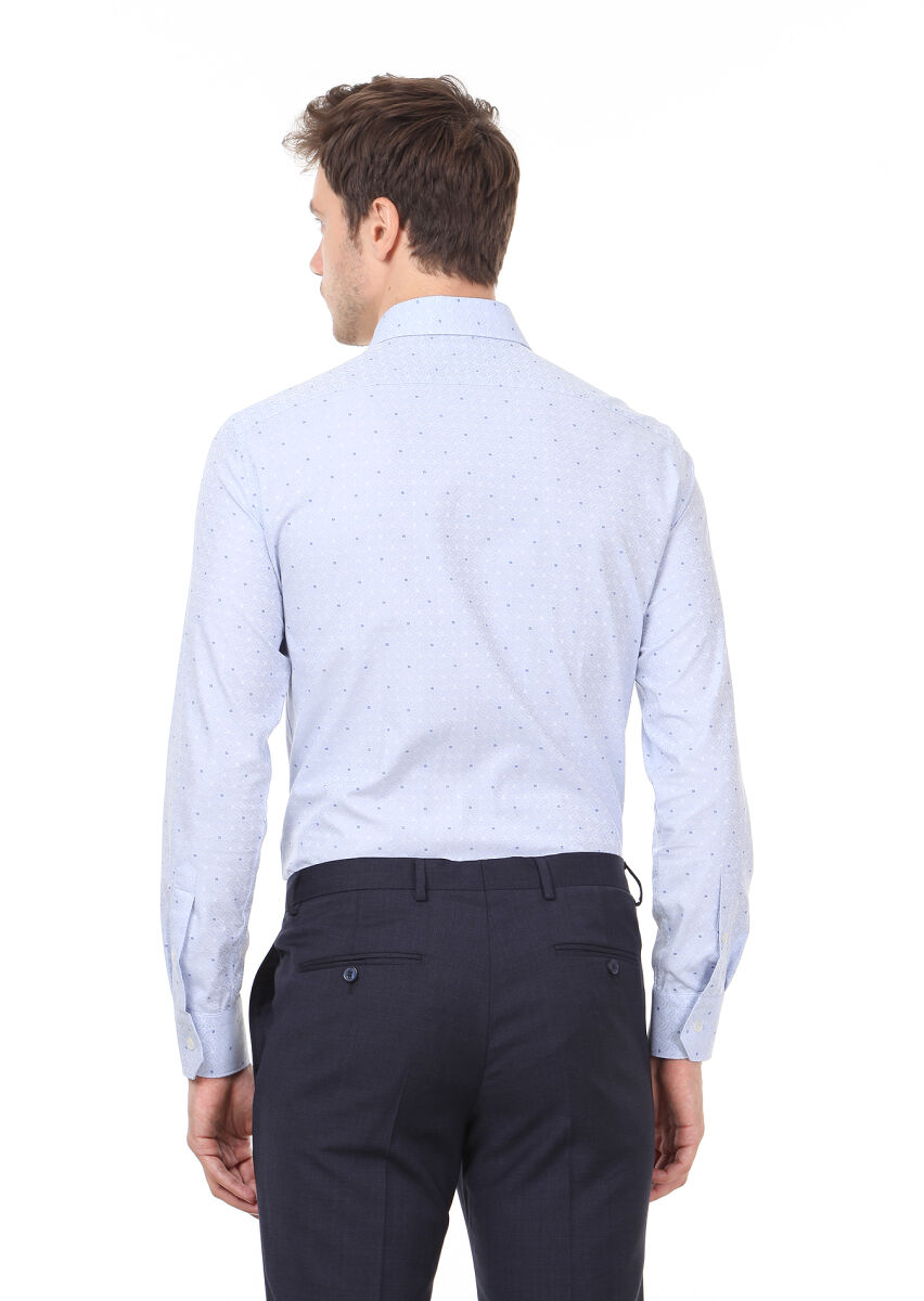 Mavi Desenli Slim Fit Uzun Dokuma Klasik %100 Pamuk Gömlek - 4
