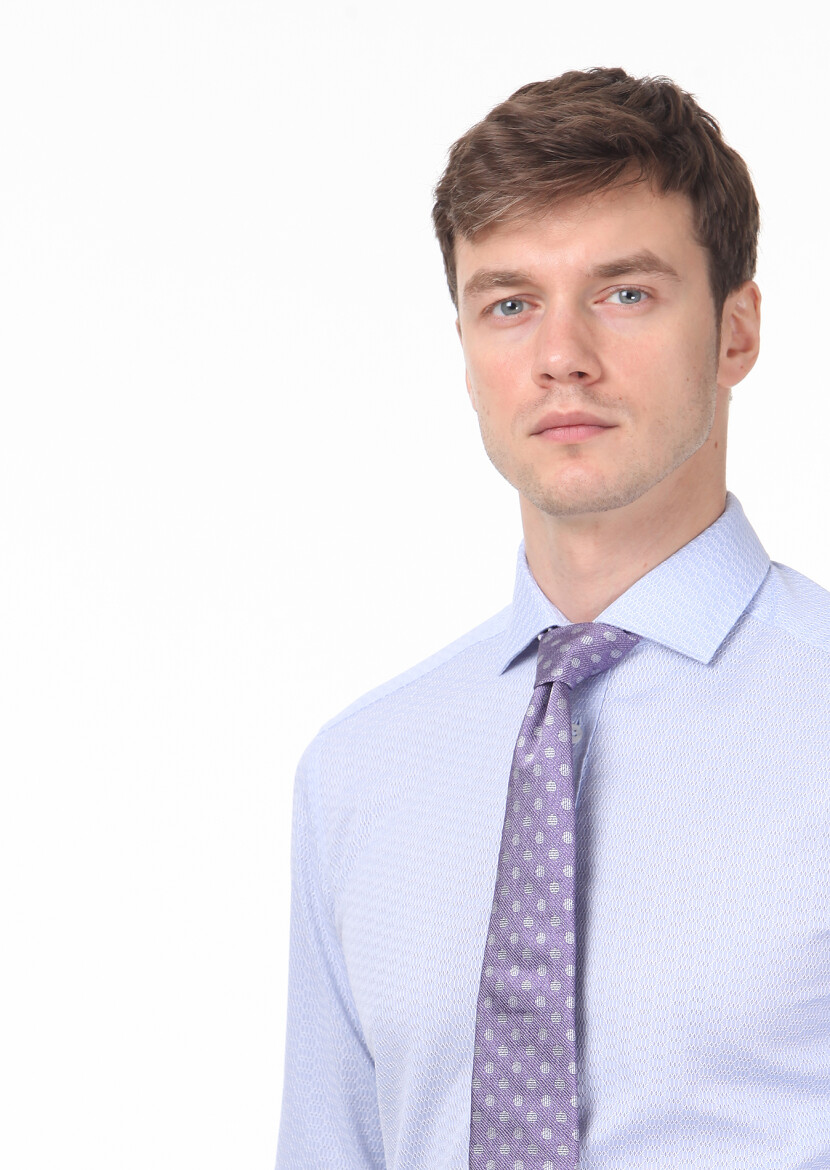 Mavi Desenli Slim Fit Uzun Dokuma Klasik %100 Pamuk Gömlek - 2