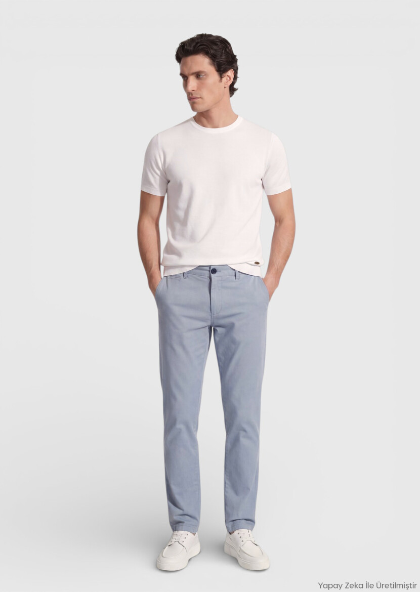Mavi Düz Dokuma Regular Fit Casual Pamuk Karışımlı Pantolon 