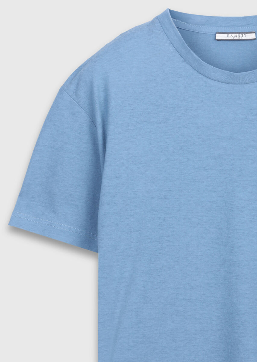 Mavi Düz %100 Pamuk T-Shirt - 6
