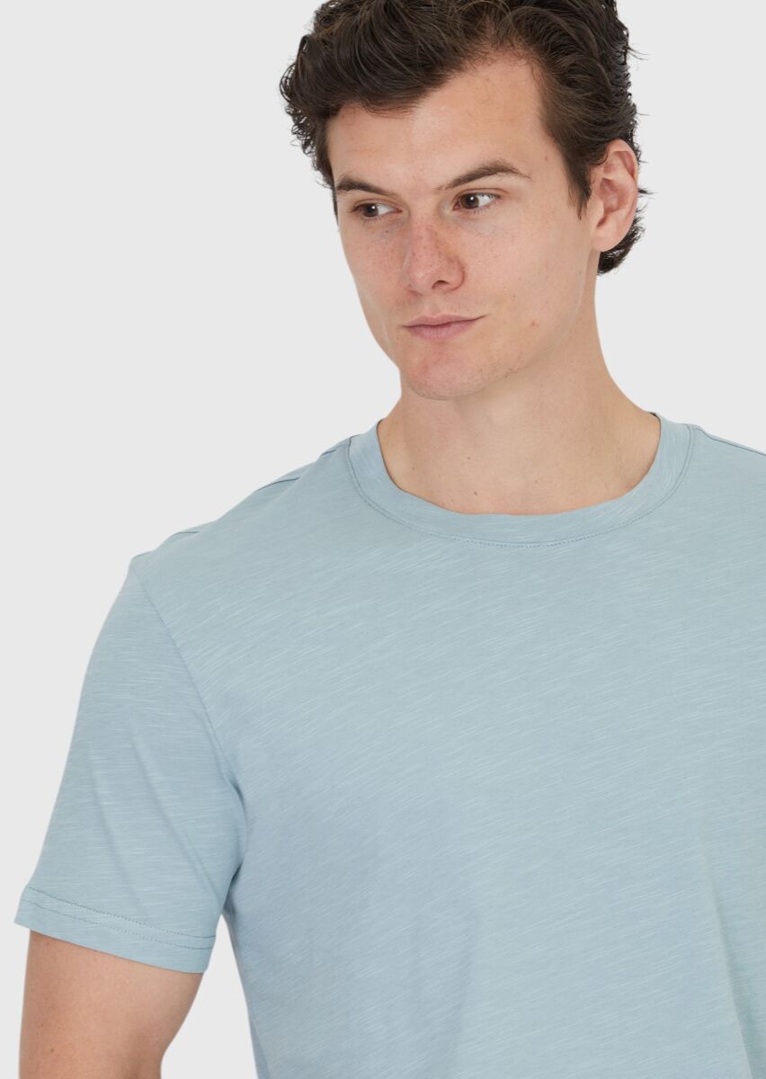 Mavi Düz Bisiklet Yaka %100 Pamuk T-Shirt - 3