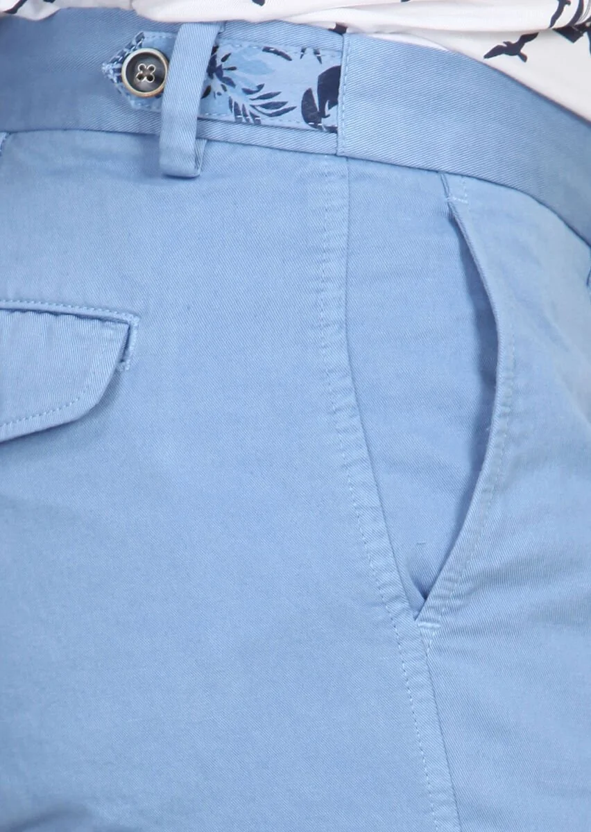 Mavi Düz Dokuma Regular Fit Casual Pamuk Karışımlı Bermuda - 4