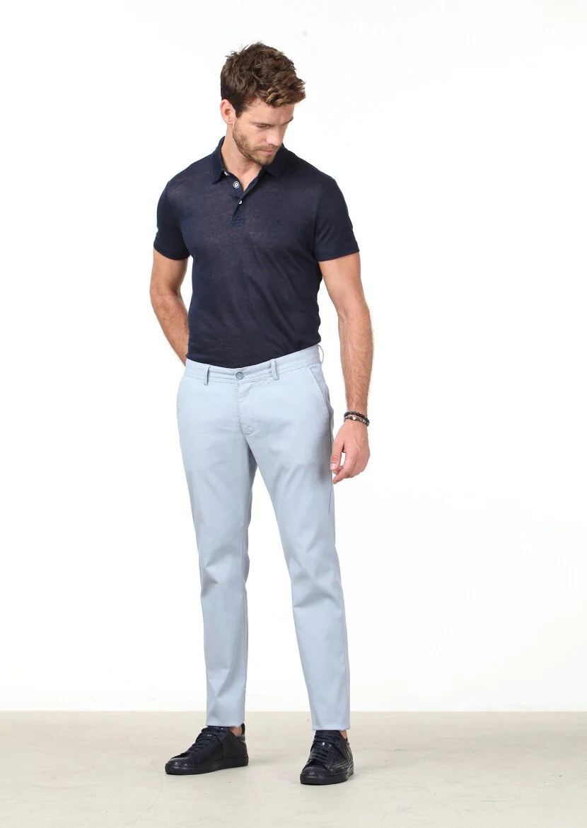 Mavi Düz Dokuma Regular Fit Casual Pamuk Karışımlı Pantolon - 1