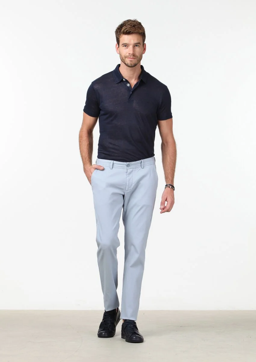 Mavi Düz Dokuma Regular Fit Casual Pamuk Karışımlı Pantolon - 2