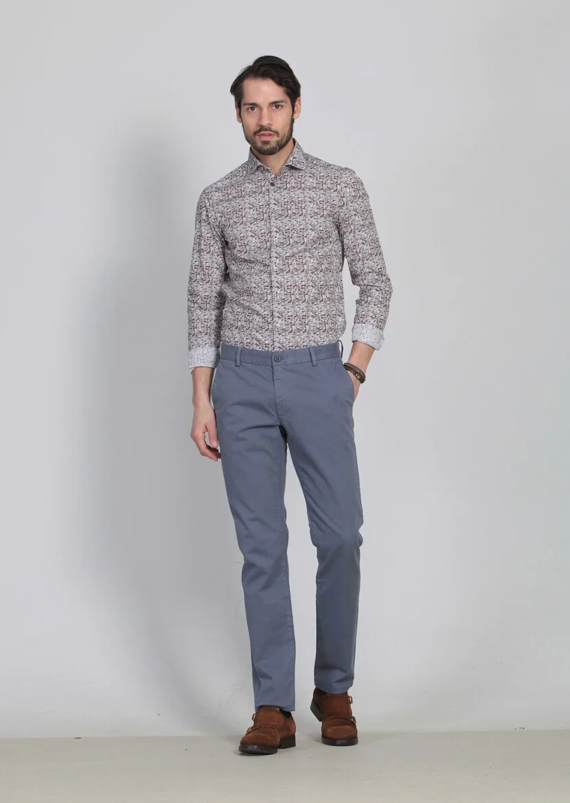 Mavi Düz Dokuma Regular Fit Casual Pamuk Karışımlı Pantolon - 1
