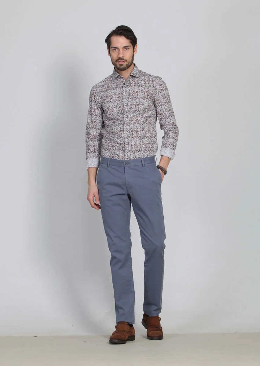Mavi Düz Dokuma Regular Fit Casual Pamuk Karışımlı Pantolon - 1