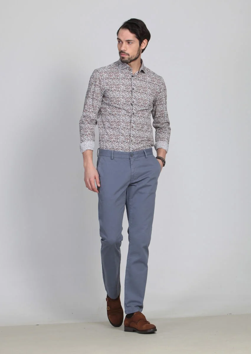Mavi Düz Dokuma Regular Fit Casual Pamuk Karışımlı Pantolon - 2