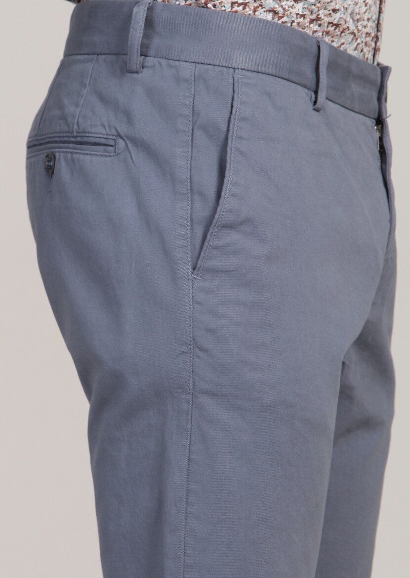 Mavi Düz Dokuma Regular Fit Casual Pamuk Karışımlı Pantolon - 4