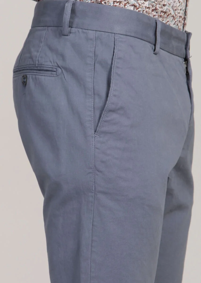 Mavi Düz Dokuma Regular Fit Casual Pamuk Karışımlı Pantolon - 4