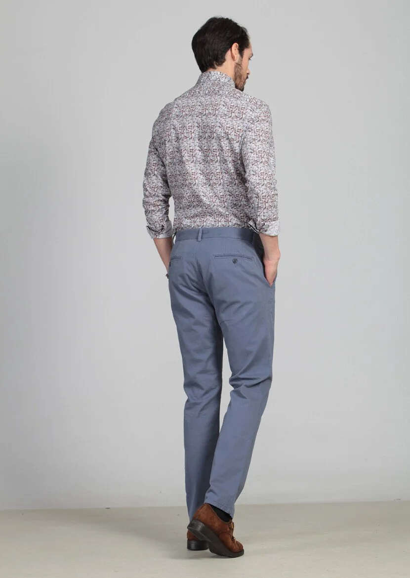 Mavi Düz Dokuma Regular Fit Casual Pamuk Karışımlı Pantolon - 5