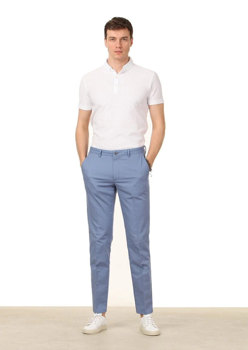 Mavi Düz Dokuma Regular Fit Casual Pamuk Karışımlı Pantolon - 1