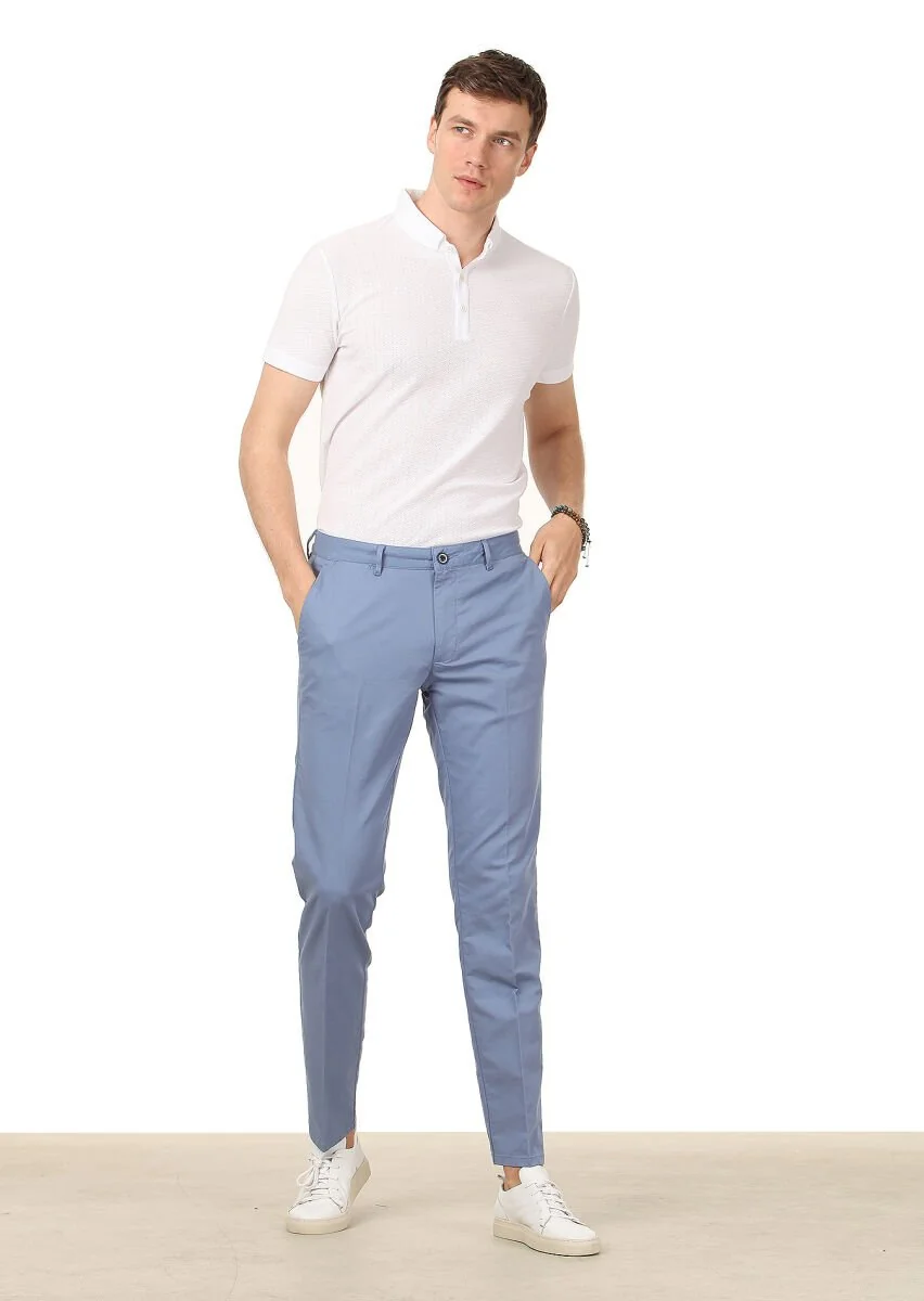 Mavi Düz Dokuma Regular Fit Casual Pamuk Karışımlı Pantolon - 2