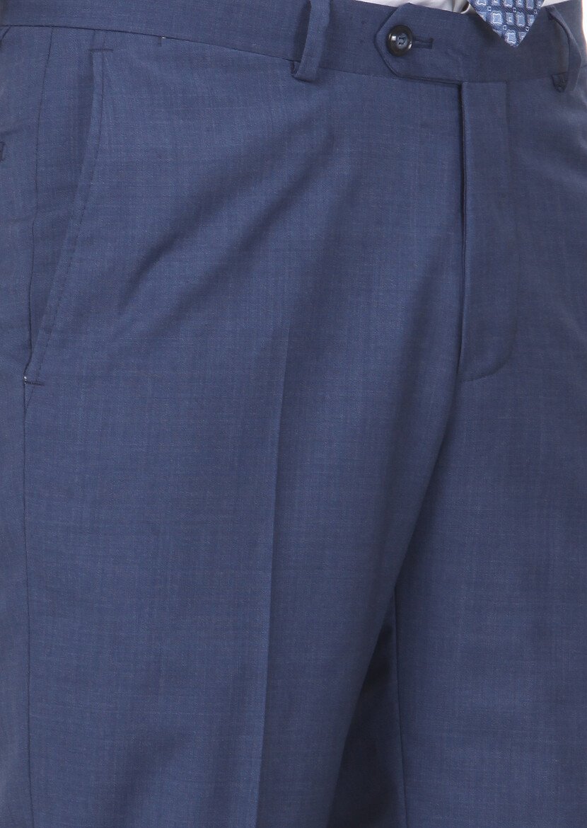 Mavi Düz Dokuma Regular Fit Klasik %100 Yün Pantolon - 3