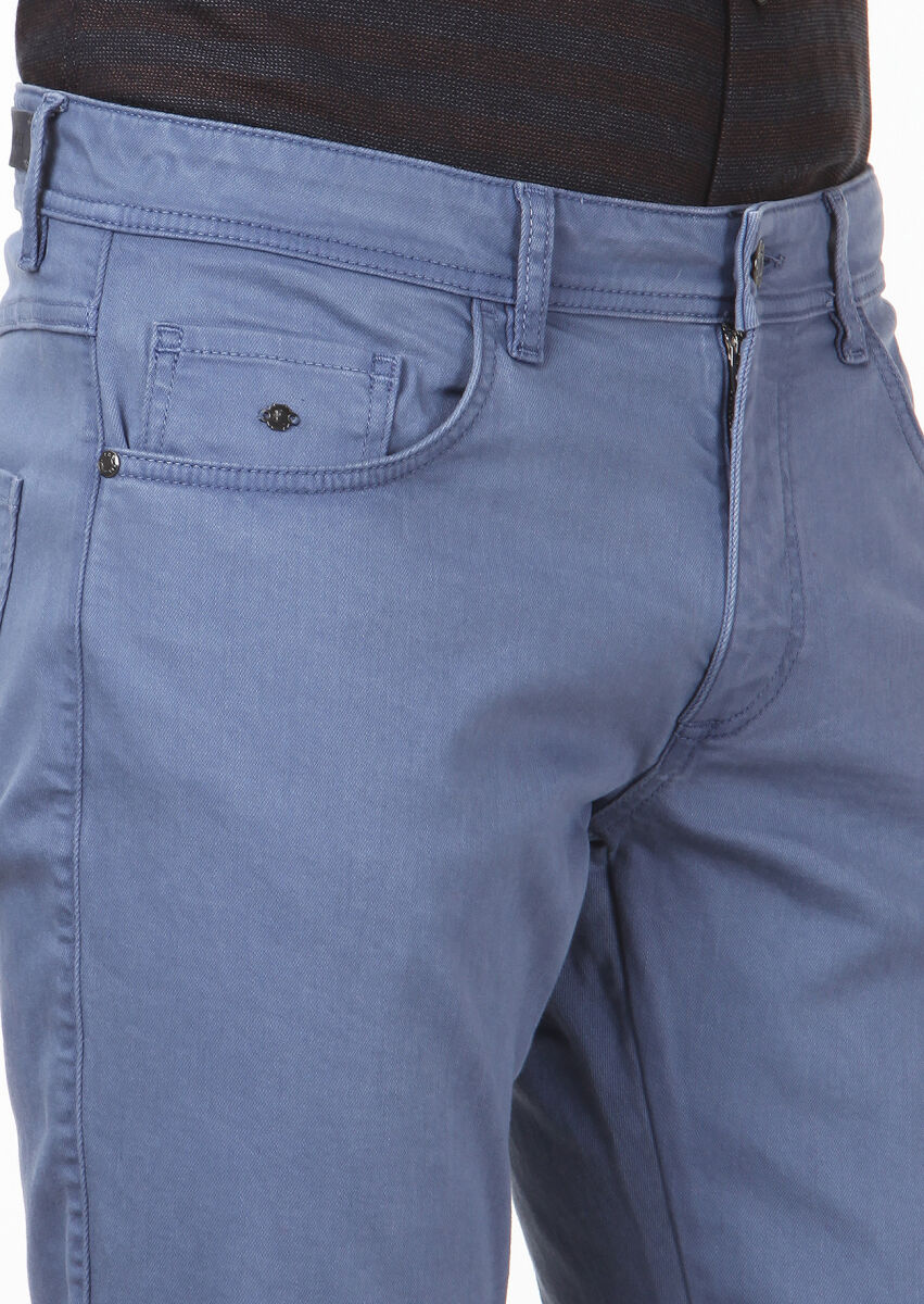 Mavi Düz Dokuma Slim Fit Casual Pamuk Karışımlı Pantolon - 3