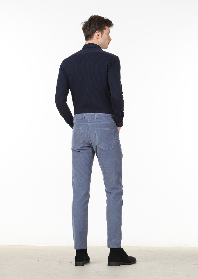 Mavi Düz Dokuma Slim Fit Casual Pamuk Karışımlı Pantolon - 4