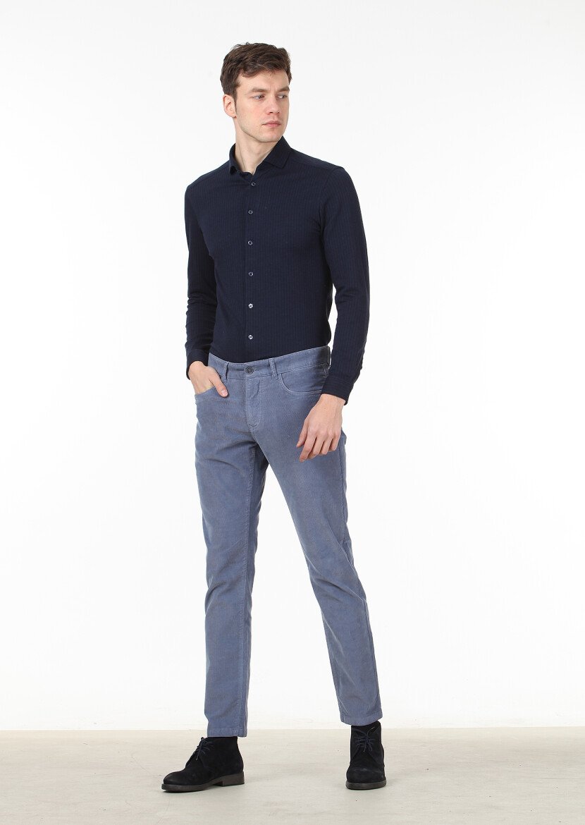 Mavi Düz Dokuma Slim Fit Casual Pamuk Karışımlı Pantolon - 1
