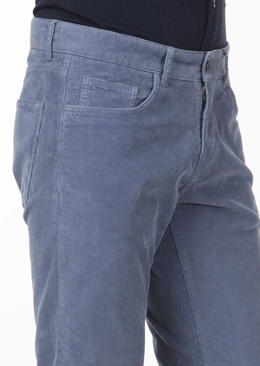 Mavi Düz Dokuma Slim Fit Casual Pamuk Karışımlı Pantolon - 3