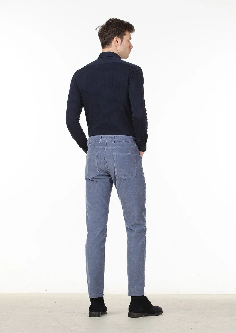 Mavi Düz Dokuma Slim Fit Casual Pamuk Karışımlı Pantolon - 4