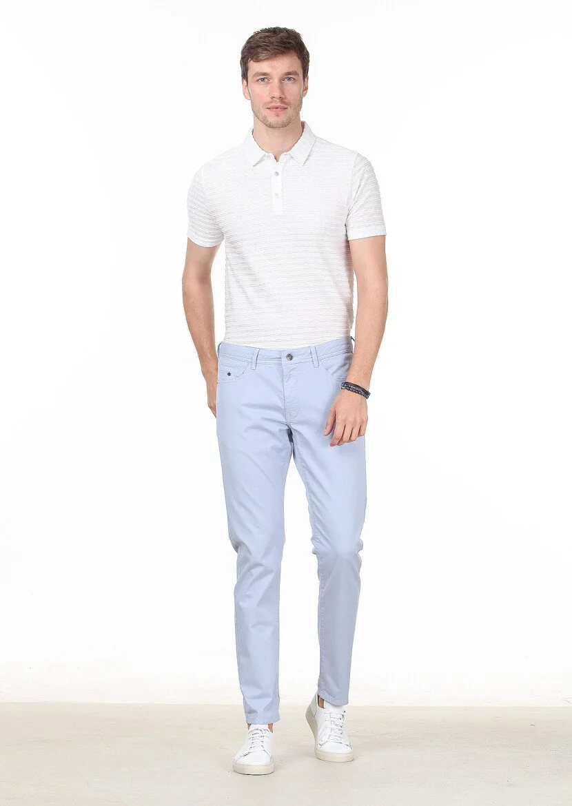 Mavi Düz Dokuma Slim Fit Casual Pamuk Karışımlı Pantolon 