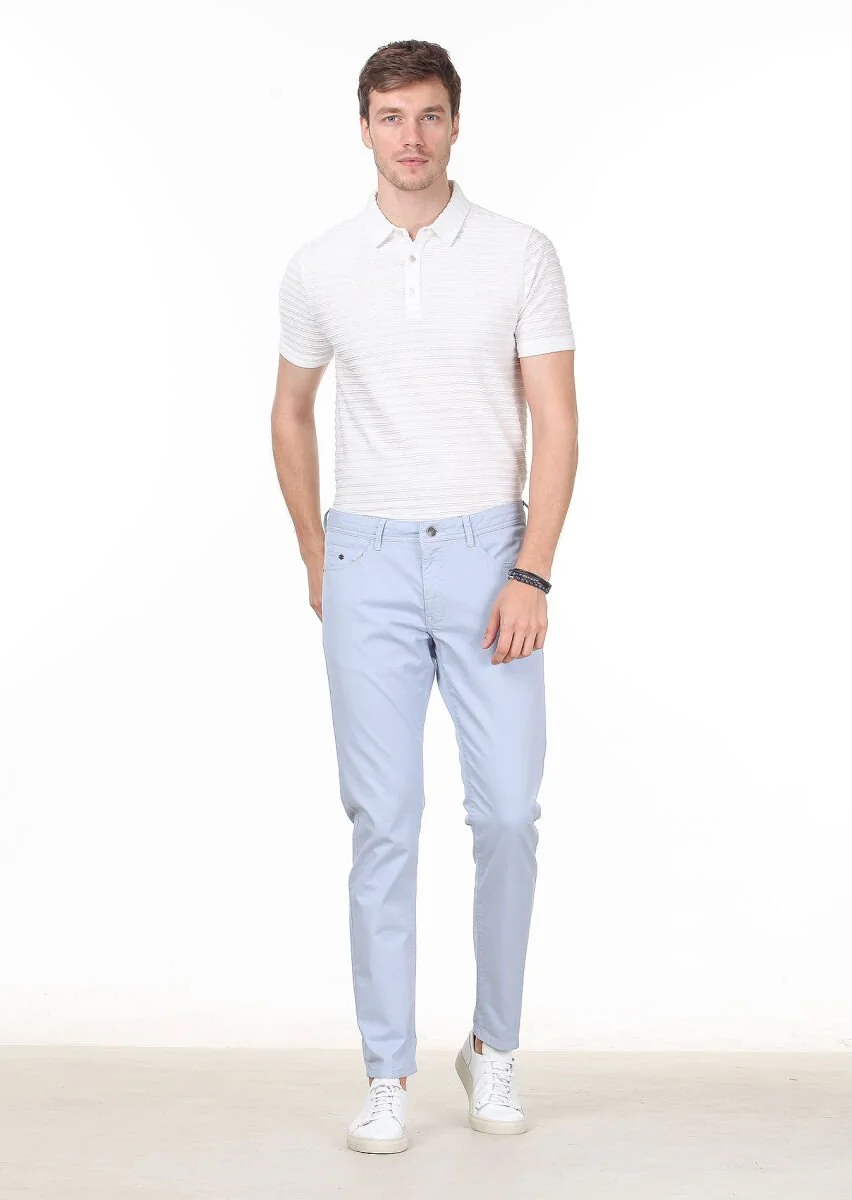 Mavi Düz Dokuma Slim Fit Casual Pamuk Karışımlı Pantolon - 2