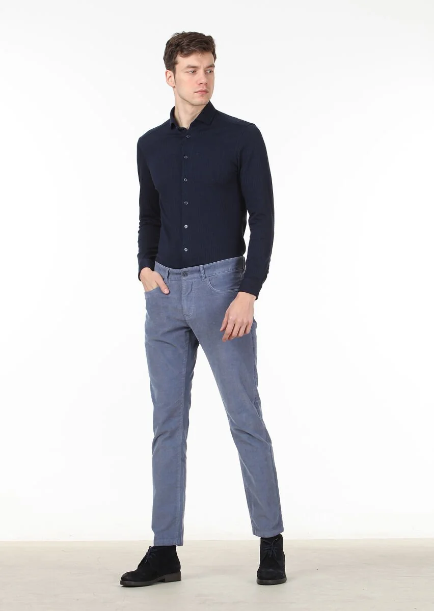 Mavi Düz Dokuma Slim Fit Casual Pamuk Karışımlı Pantolon - 1